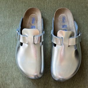 Birkenstock Boston Silver Soft Footbed Shoes